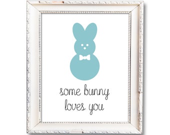 Some Bunny Loves You, Baby Boy Room Decor, Nursery Wall Art, Bunny Rabbit Print, Blue Bunny with Bowtie, Printable Digital Download