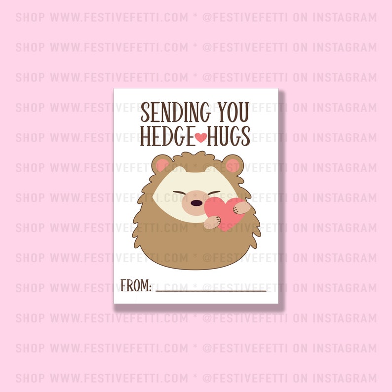 Cute Hedgehog Valentine, Printable Valentine Card, Hedgehug, Classroom Valentines, Kids Class Party, Digital Print At Home,Animal Valentine image 5