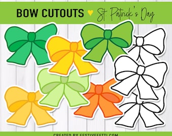 Noeuds de tableau d'affichage de la Saint-Patrick, découpes imprimables de noeuds, guirlande de noeuds jaune et vert, décoration de salle de classe avec un grand noeud, articles à imprimer pour la fête des rizières