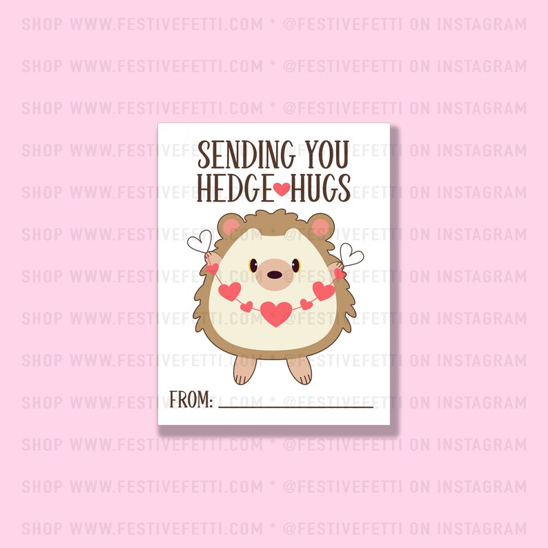 Cute Hedgehog Valentine, Printable Valentine Card, Hedgehug, Classroom Valentines, Kids Class Party, Digital Print At Home,Animal Valentine image 3