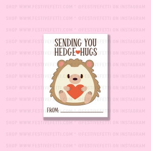 Cute Hedgehog Valentine, Printable Valentine Card, Hedgehug, Classroom Valentines, Kids Class Party, Digital Print At Home,Animal Valentine image 4