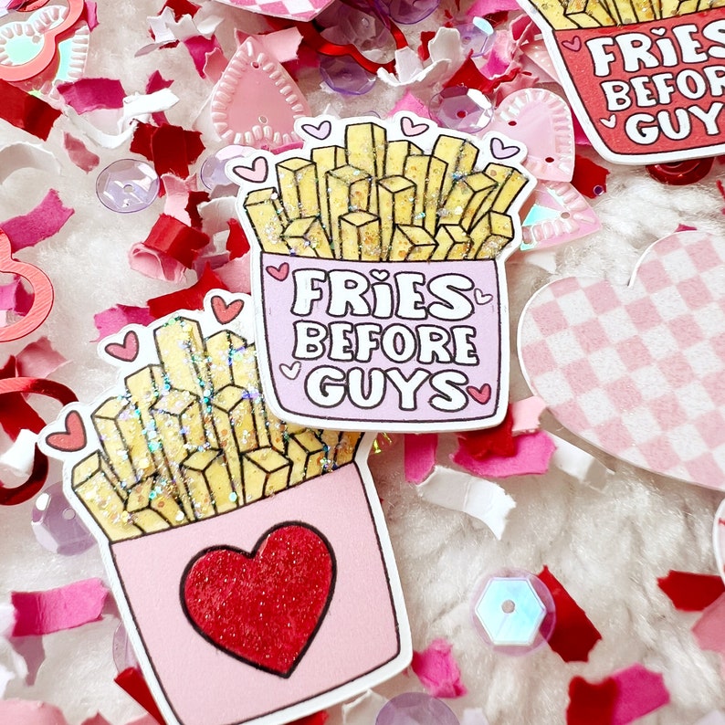 Fries Before Guys, Valentines Day Confetti, Galentines Day Party, Valentine Birthday Decor, French Fry Party Decorations, Checkered Hearts image 6