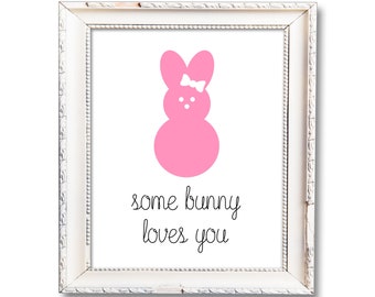 Some Bunny Loves You, Pink Girls Room Decor, Nursery Wall Art, Bunny Rabbit Print, Pink Bunny with Bow, Printable Digital Download