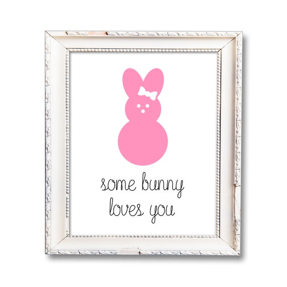 Some Bunny Loves You, Pink Girls Room Decor, Nursery Wall Art, Bunny Rabbit Print, Pink Bunny with Bow, Printable Digital Download Il_570xn