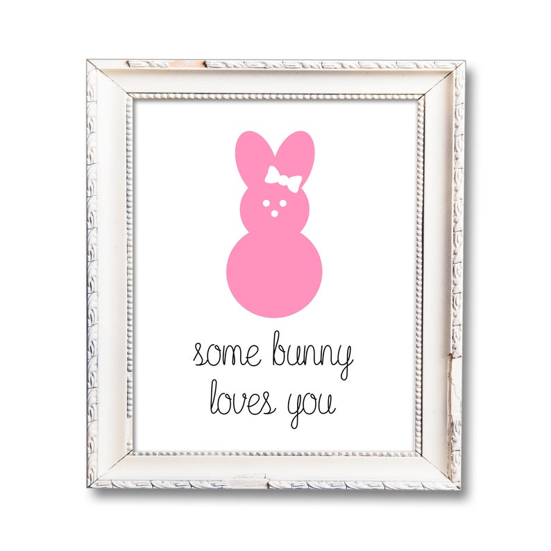 Some Bunny Loves You, Pink Girls Room Decor, Nursery Wall Art, Bunny Rabbit Print, Pink Bunny with Bow, Printable Digital Download image 1