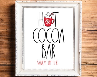 Hot Cocoa Bar Sign, Printable Hot Chocolate Bar Sign, Winter Wedding Signs, Winter Party Decor, Farmhouse Christmas Decor, Digital Download