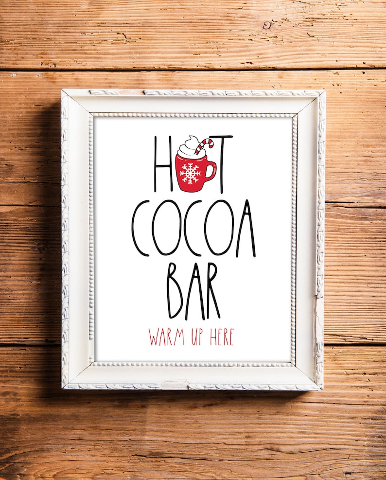 Hot Cocoa Bar Sign, Printable Hot Chocolate Bar Sign, Winter Wedding Signs, Winter Party Decor, Farmhouse Christmas Decor, Digital Download image 1