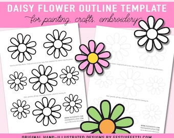 Printable Daisy Art, Daisy Painting Template, Daisy Flower Outline Template Bundle, DIY Daisies Art, Flower Outline Template for Kids Crafts