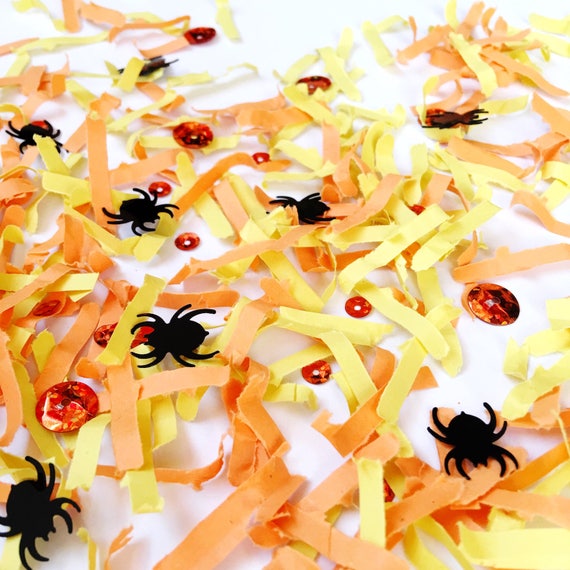 Halloween Confetti, Halloween Party Favors, Candy Corn, Confetti, Black Spiders, Class Party Favors, Halloween Party Decor, Party Ideas Il_570xn