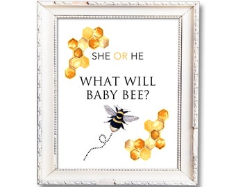 Signe de révélation de genre, imprimable, il ou elle, Qu’est-ce que Baby Bee Baby Shower, Signe de fête imprimable, Thème d’abeille, Garçon ou fille, Téléchargement numérique