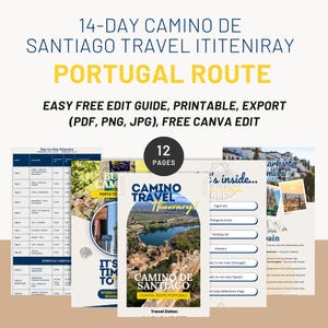 Camino de Santiago Reiseplan, 14-Tage Portugal Route Planer, Tagesetappen, Packliste & Reiseführer für Wanderer/Pilger, Digitale Vorlage