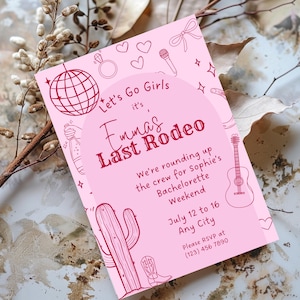 Last Rodeo Bachelorette Einladungsvorlage, Nashville Bachelorette Wochenende Einladungsvorlage, Disco Cowgirl Western Country
