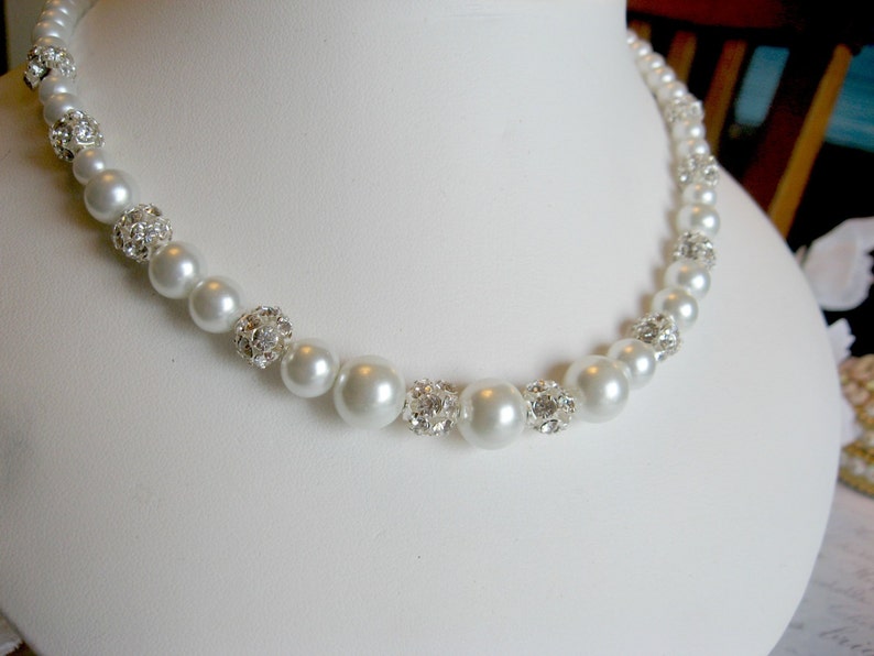 Wedding Rhinestone and Pearl Bridal Wedding Necklace and Rhinestone Stud Earring Set Bride or Bridesmaid Jewelry SetWedding Jewelry