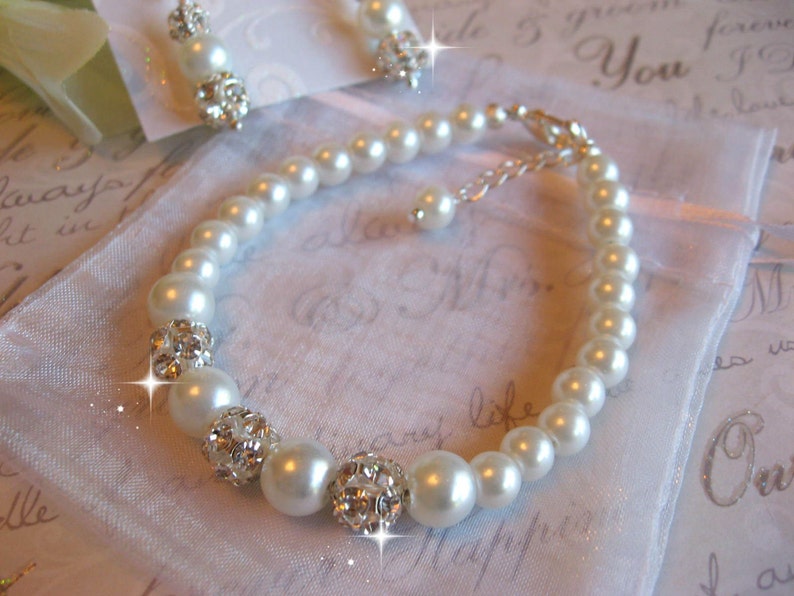 Wedding Pearl and Rhinestone Bracelet and Earring SetBridemaid or Bride Jewelry SetWeddng Jewelry SetBridal Jewelry