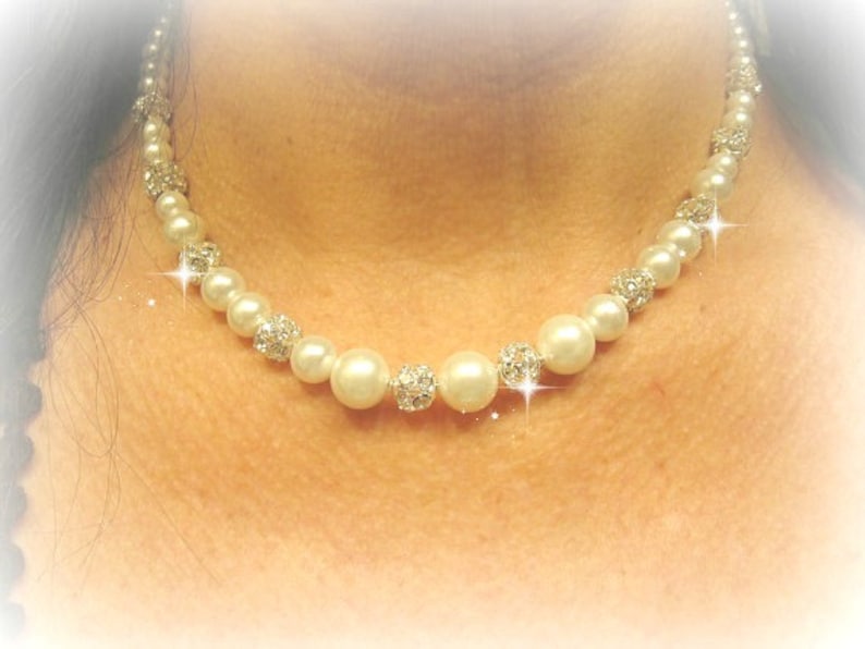 Wedding Rhinestone and Pearl Bridal Wedding Necklace and Rhinestone Stud Earring Set Bride or Bridesmaid Jewelry SetWedding Jewelry