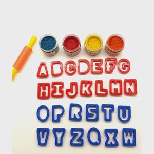 Set de plastilina natural – 4 colores orgánicos – Cortadores de letras del alfabeto – Rodillo – Kit educativo no tóxico para niños pequeños