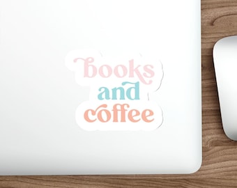 Pegatina de vinilo para amantes de los libros, ideal para lectores, con temática de lectura, troquelada, con temática de libros y café pastel.