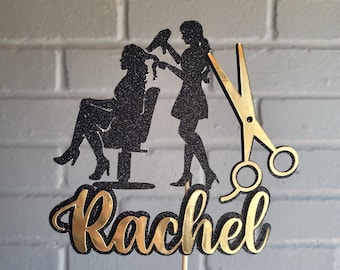 Hairdresser cake topper Set, Hair Stylist birthday Personalised Any Name age
