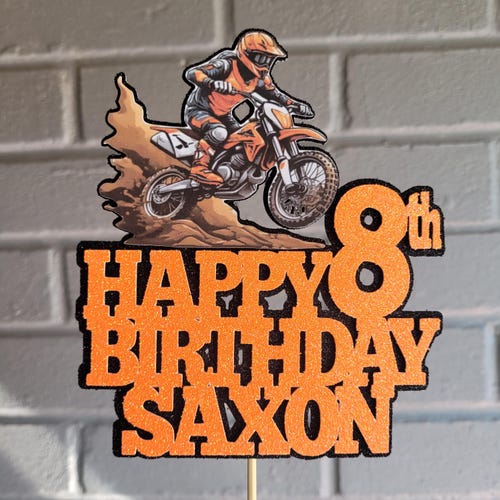 Personalised motocross cake topper Motorcross Bike Dirtbike Crosser Orange Blue