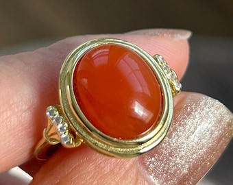 925 sterling silver 18k gold plated southern red agate ring, Adjustable design, Elegant oriental classical beauty, good luck New year gift