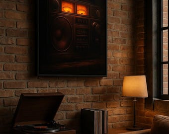 Retro Boombox Wall Art Print | Vintage Stereo Room Decor | Music Studio Wall Art | Man Cave Gift | 12×18 Digital Download