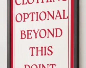 Red  Clothing Optional Beyond This Point Wall Art- Funny Bathroom Digital Download Printable Art