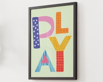 Arte de pared con juegos: arte imprimible digital para descargar en la habitación de los niños, colorido y divertido