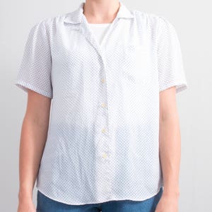 Vintage 70s Polka Dot Chiffon Blouse - Navy & White - Size US 12