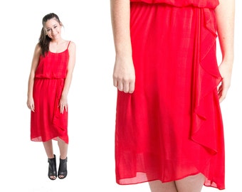 Like NEW Vintage Little Red Dress w/ Ruffle Date Cocktail Party Dress * Tank Strap Salsa Dancing Dress * Size X-small