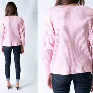 80s Vintage Pink Ribbed Knit Cardigan Sweater w/ Boxy Fit & Metal Zippers Preppy Girly Fall Autumn Size Large image 4