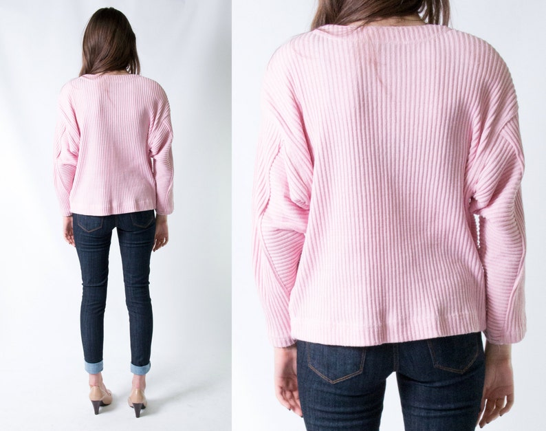 80s Vintage Pink Ribbed Knit Cardigan Sweater w/ Boxy Fit & Metal Zippers Preppy Girly Fall Autumn Size Large image 4