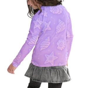 Cyber-Chic Kids Rash Guard: Purple Tech Seashell UPF 50+ Swim Shirt