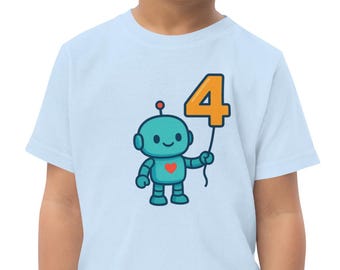 Robot 4th Birthday Shirt • Kids Cotton Jersey Tee