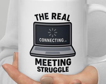 Caneca engraçada para trabalho remoto • "A verdadeira dificuldade das reuniões"