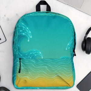 Tech-Inspired Wave Backpack: Water-Resistant Laptop Bag