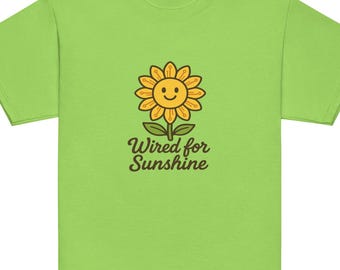 Wired for Sunshine Youth T-Shirt: Positive Kids Soft Cotton Tee