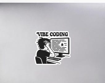 Funny Vibe Coding Sticker: Bugged-Out Programmer Gift