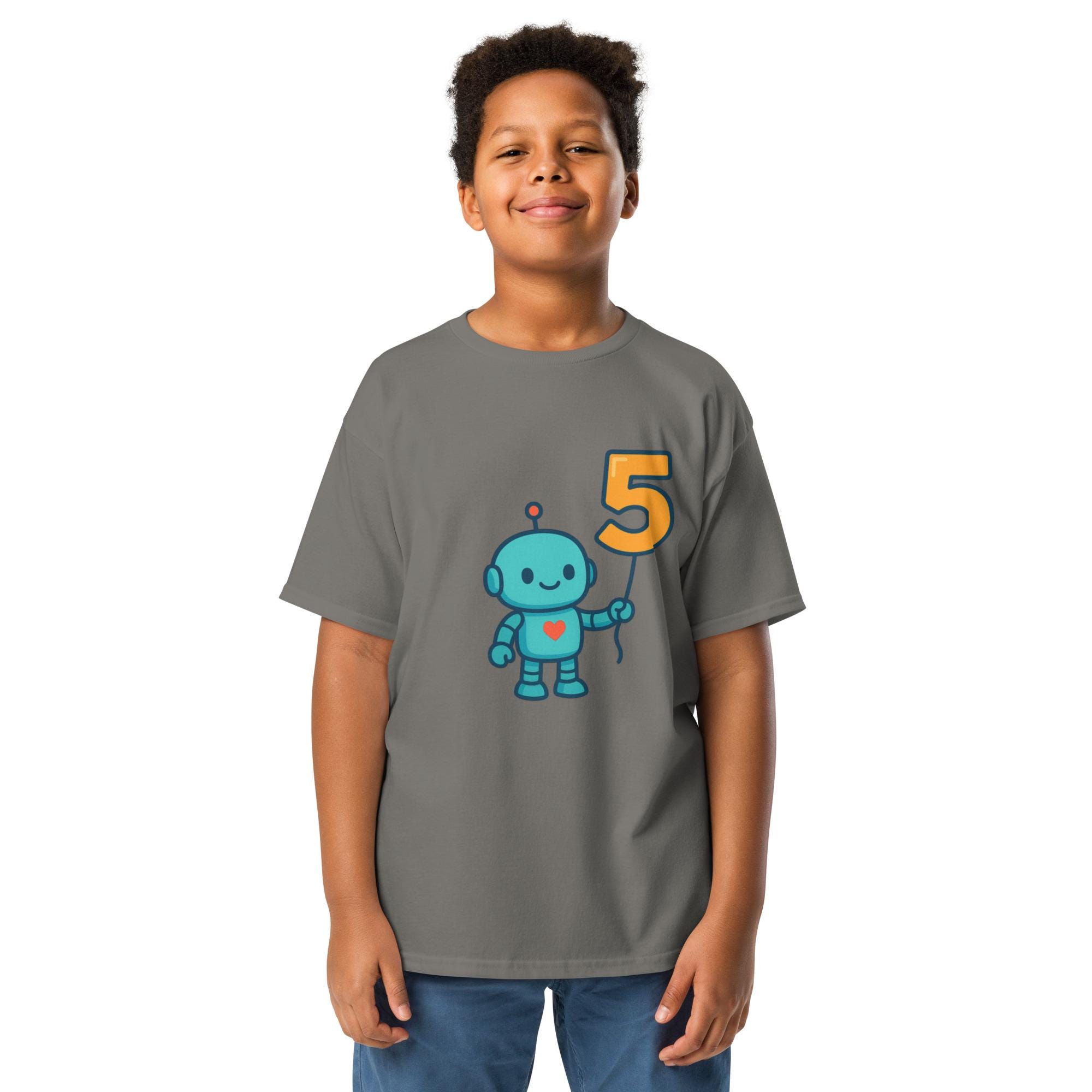 5th Birthday Robot Kids T-Shirt * Number 5 Balloon Outfit