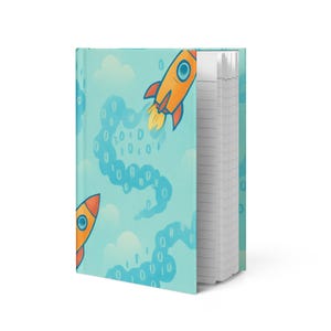 Rocket Code Hardcover Notebook – Fun Tech-Inspired Journal for Kids, Students & Creatives | Binary Rocket Design