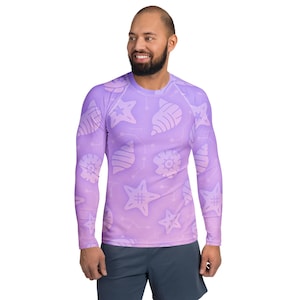 UPF 50+ Purple Tech Shells Rash Guard: Men&#39;s Long Sleeve Swim Shirt