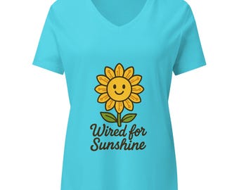 Sunshine Graphic V-Neck T-Shirt: Soft Cotton Blend, Positive Vibes