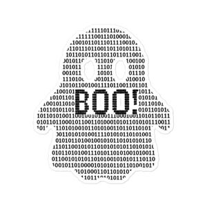 Binary Boo Halloween Sticker – Cute Tech-Themed Ghost Treat for Trick-or-Treaters, Class Gifts & Party Favors