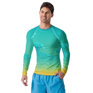 AI Waves Men&#39;s Rash Guard: UPF 50+ Tech-Inspired Swim Shirt
