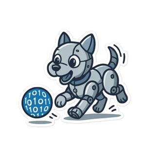 Robot Dog Sticker – Cute Vinyl Sticker of Robotic Puppy Chasing a Ball – Fun Gift for Tech and Animal Lovers
