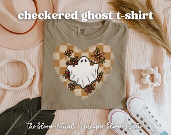 Koszula w kratkę w stylu retro z motywem ducha | prezent na Halloween na jesień