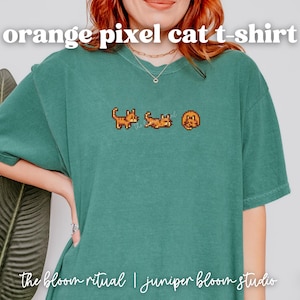Oranges Pixel Katzen T-Shirt |  Stardew Valley inspiriertes Geschenk für Gamer - Komfort Farben