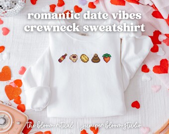 Romantyczna randka w pikselowej grafice, wygodna bluza z okrągłym dekoltem | przytulny prezent dla graczy