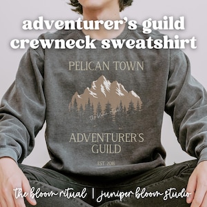 adventurer&#39;s guild cozy crewneck sweatshirt  |  pelican town stardew valley inspired gift for gamers - comfort colors