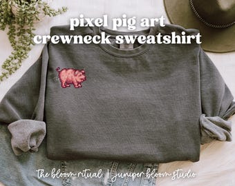 Przytulna bluza z okrągłym dekoltem w stylu pixel pig art | przytulny prezent dla graczy