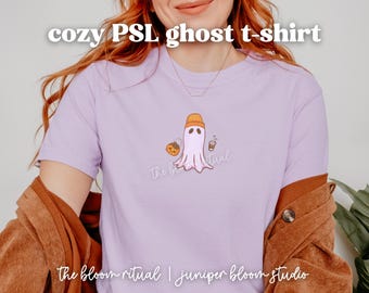 Koszulka z dyniowym latte i duchem | Koszulka w kolorach komfortowych i upiornych